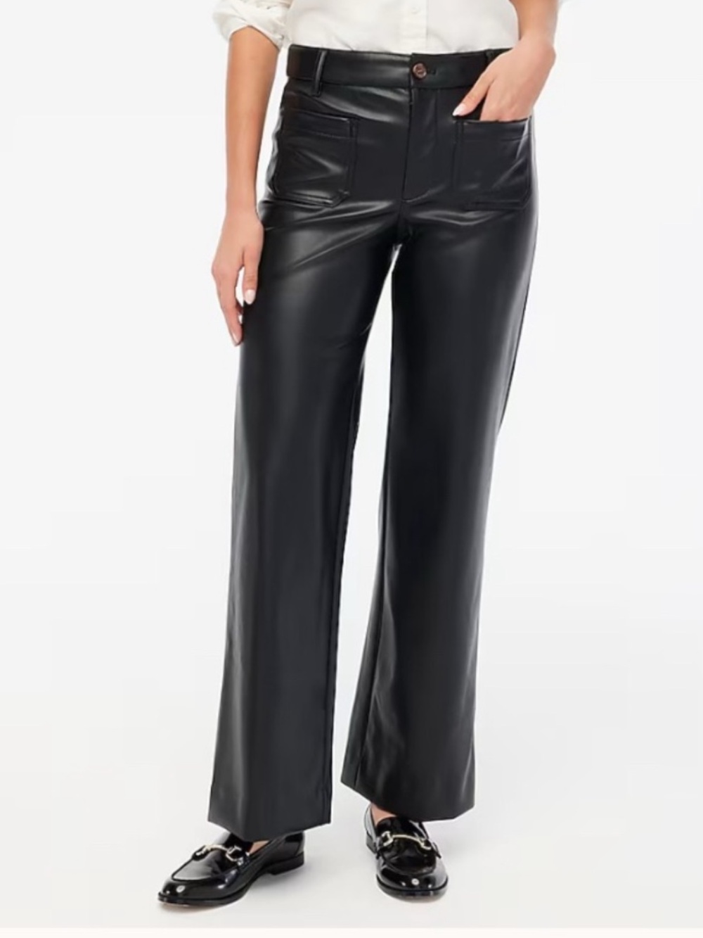 NWOT J. Crew Lizzie High Rise Black Faux Leather Wide-Leg Pants